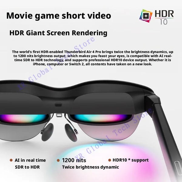 RayNeo Air 4 Pro smart AR glasses,Supports HDR10, 3840Hz, 4 speakers, 1200 nits,Micro-OLED dual-layer screen