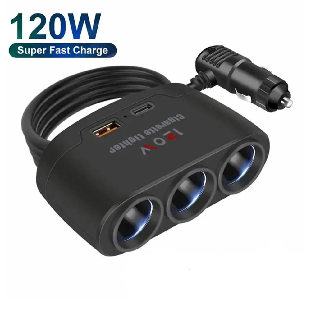 3 In 1 Three USB Charger Splitter Outlet Power Adapter Fast Charger Plug 12V Car Cigarette Lighter Socket For Car DVR GPS Dashca