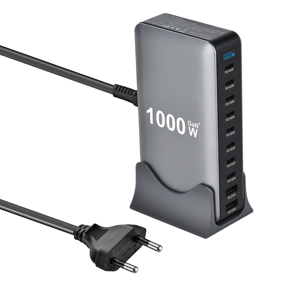 1000W GaN Fast Charging Station for iPhone Samsung For Xiaomi Huawei 10-Port Fast Desktop Charger PD3.1 USB Type C Dropshipping