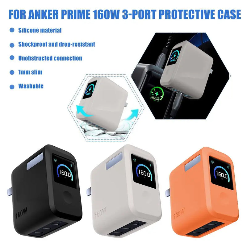 Silicone Protective Case for Anker Prime 160W GaN Charger – Shockproof Cover