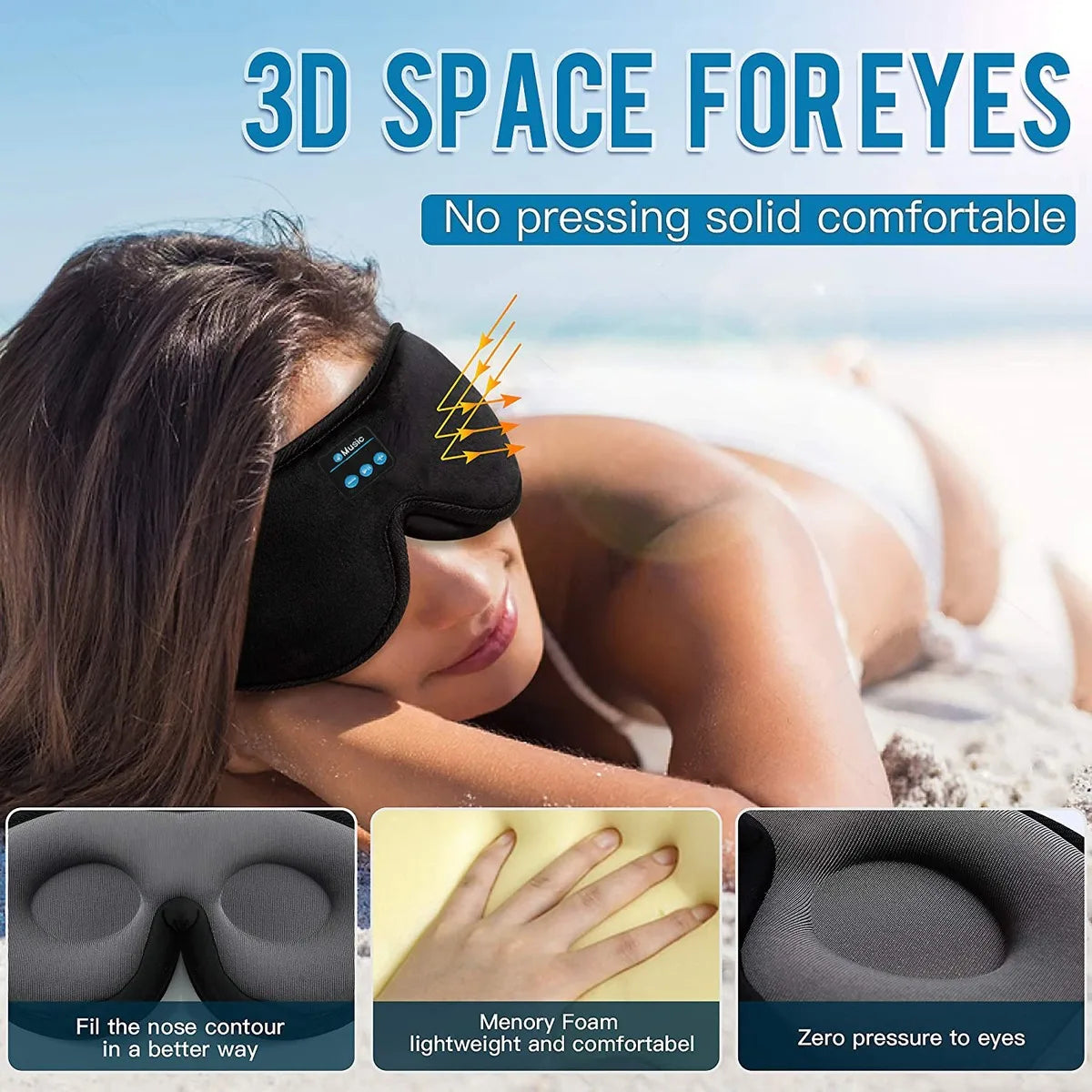 Bluetooth Sleep Headphones Headband – Wireless Music Eye Mask for Side Sleepers
