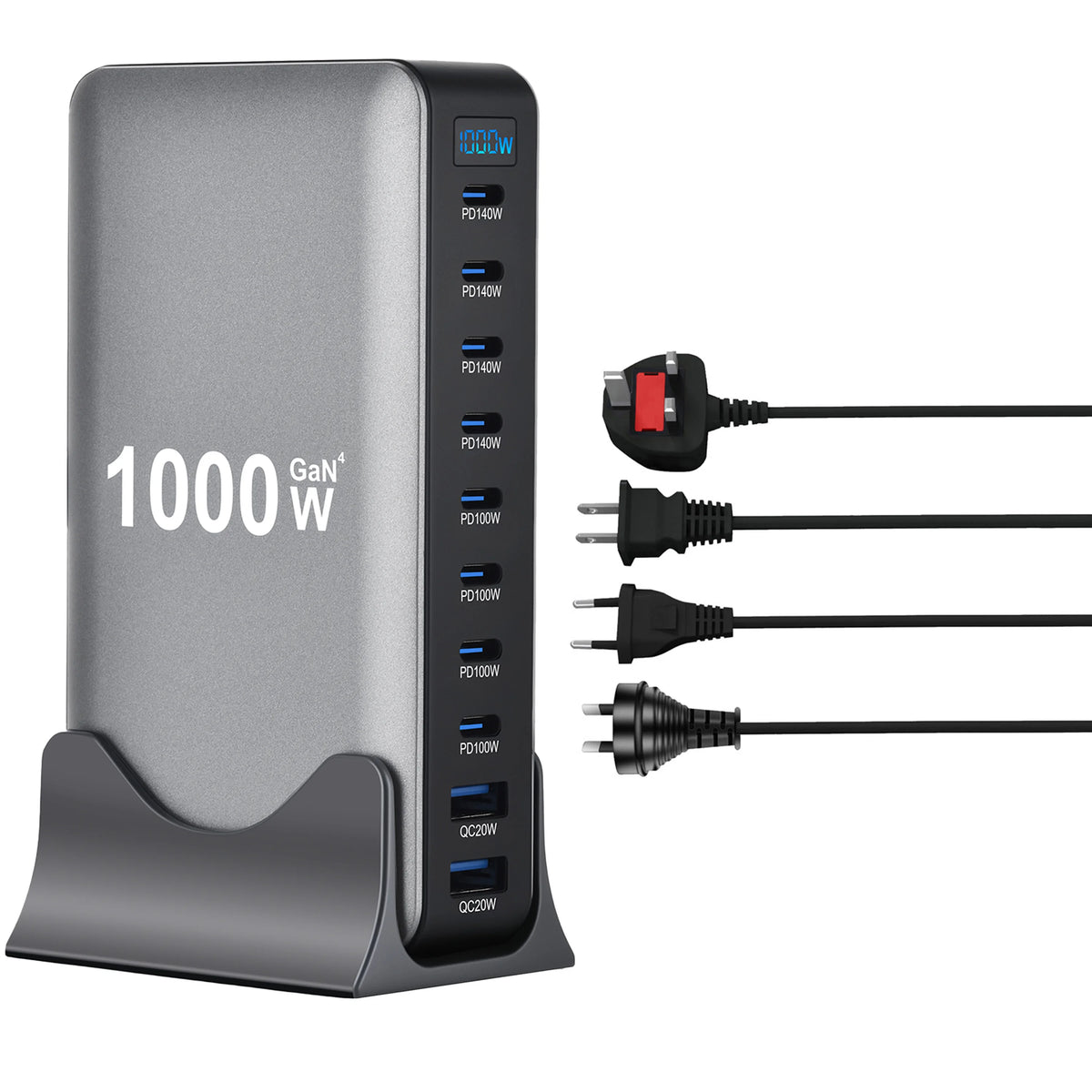 1000W GaN Fast Charging Station for iPhone Samsung For Xiaomi Huawei 10-Port Fast Desktop Charger PD3.1 USB Type C Dropshipping