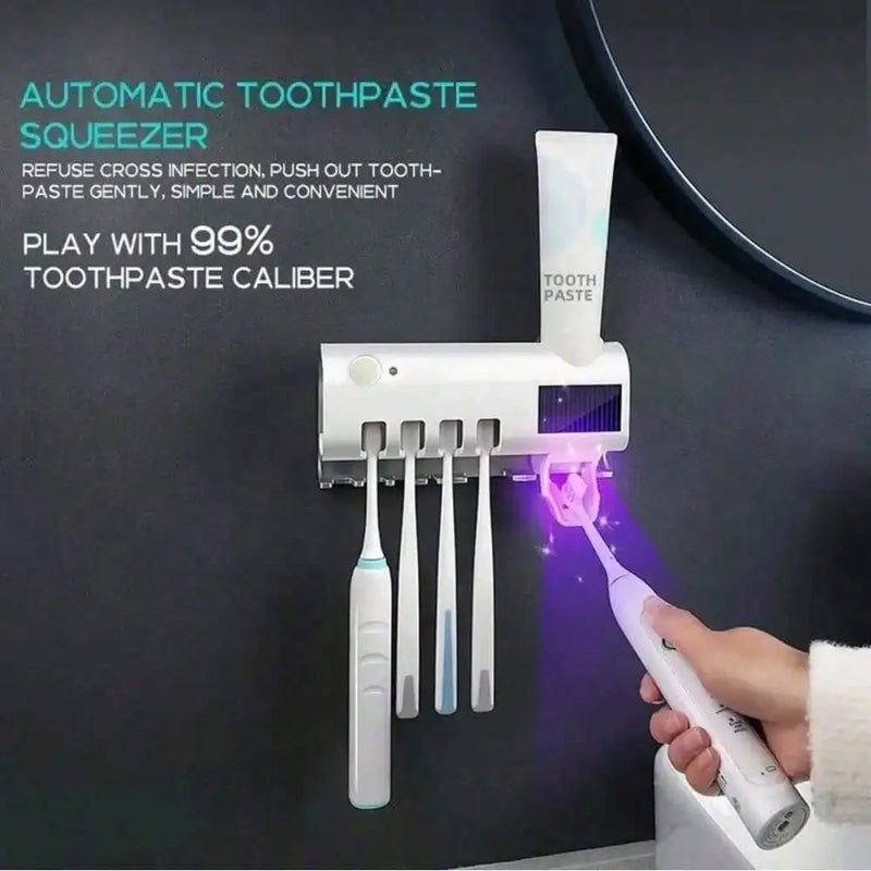 Toothbrush Holder Wall Mounted Solar UV Light Ultraviolet Toothbrush Sterilizer Automatic Toothpaste Holders Bathroom Accessory