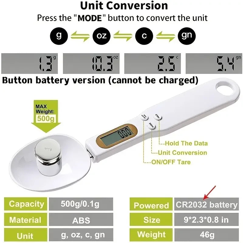 Digital Measuring Spoon Scale – LCD Kitchen Food Scale 0.1g-500g for Coffee, Flour & Spices