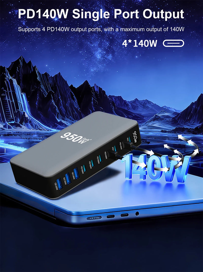 950W USB C GaN Charger 100W PD3.0 PPS QC3.0 Multiport Fast Charging Station For Laptop iPhone Samsung Macbook Pro Tablet