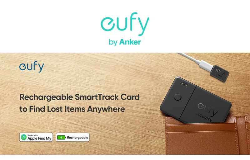eufy SmartTrack Card E30 Rechargeable Works with Apple Find My (iOS Only) Bluetooth Tracker