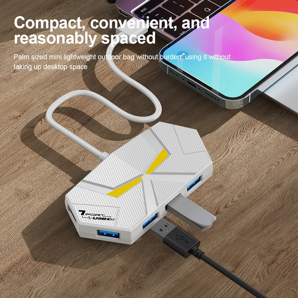 7-in-1 USB-C Hub Docking Station – 5Gbps High-Speed USB 3.0 Splitter for Laptop & PC
