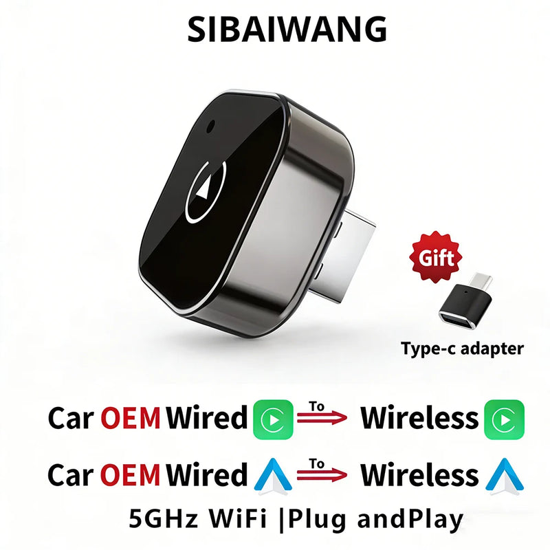 Wireless CarPlay Adapter for Apple iPhone ＆Android Auto 2 in 1, Mini USB CarPlay Dongle Wirn with Fast Stable Connection