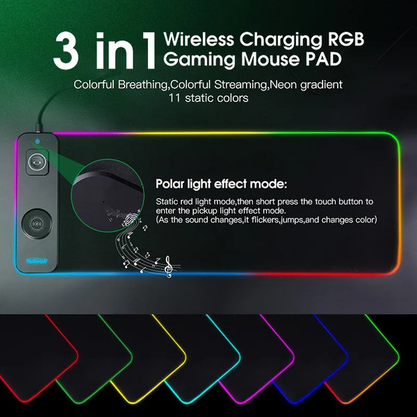 RGB Wireless Charging Gaming Mouse Pad – LED Mouse Mat with Phone Charger