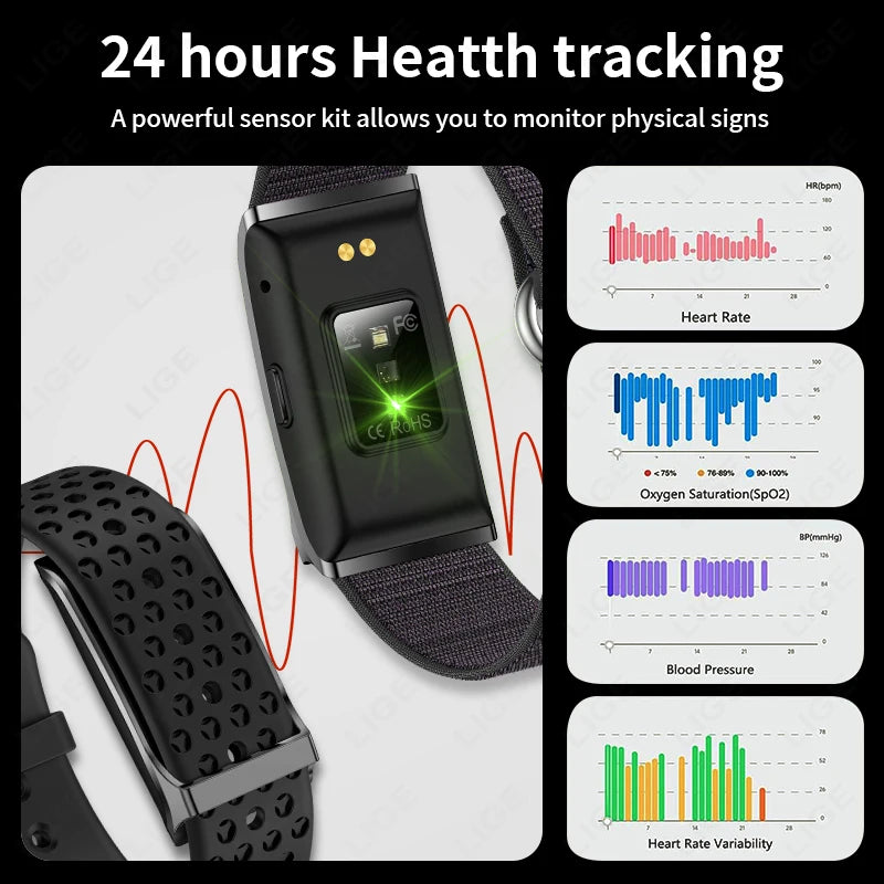 LIGE Smart Health Bracelet – Heart Rate & Blood Pressure Fitness Tracker (Waterproof)