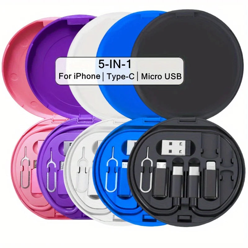 5-in-1 60W Fast Charging Cable Kit – USB-C Multi Adapter Cable for iPhone & Android