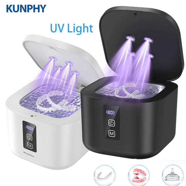 KUNPHY Dental Ultrasonic Retainer Cleaner Machine with UV Light Digital Timer for Denture Mouth Guard Aligner Night Guard 300ML