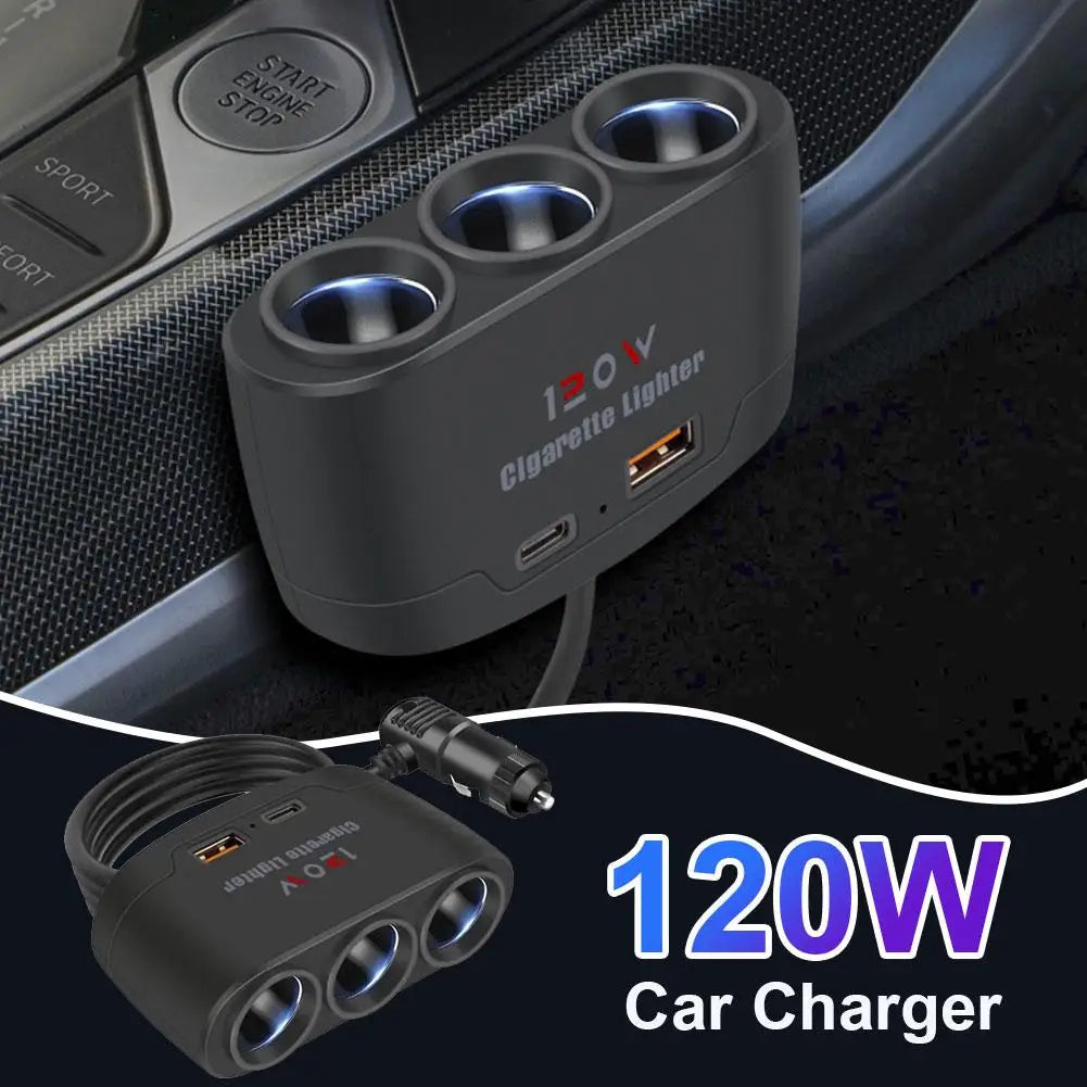 3 In 1 Three USB Charger Splitter Outlet Power Adapter Fast Charger Plug 12V Car Cigarette Lighter Socket For Car DVR GPS Dashca