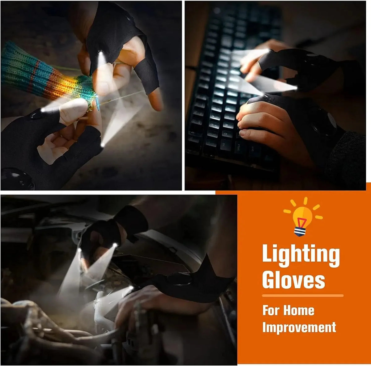 Hands-Free LED Flashlight Gloves – Waterproof Finger Light for Fishing, Camping & Repair