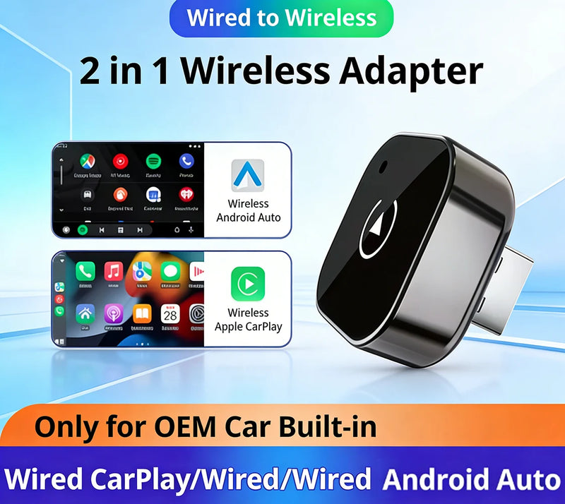 Wireless CarPlay Adapter for Apple iPhone ＆Android Auto 2 in 1, Mini USB CarPlay Dongle Wirn with Fast Stable Connection