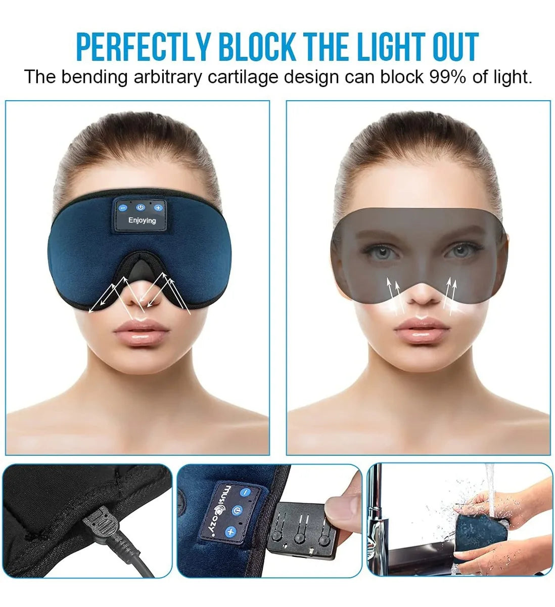 Bluetooth Sleep Headphones Headband – Wireless Music Eye Mask for Side Sleepers