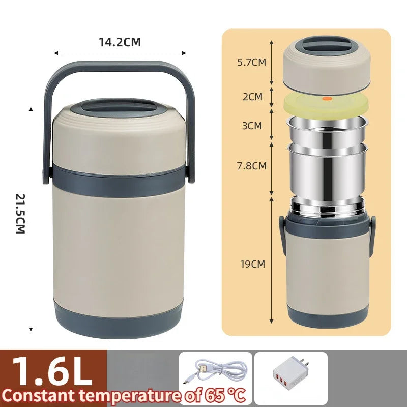 USB Electric Heated Lunch Box Stainless Steel Food Warmer Bento Thermal Boxes for Office School Lunch Box Container Constant 65℃