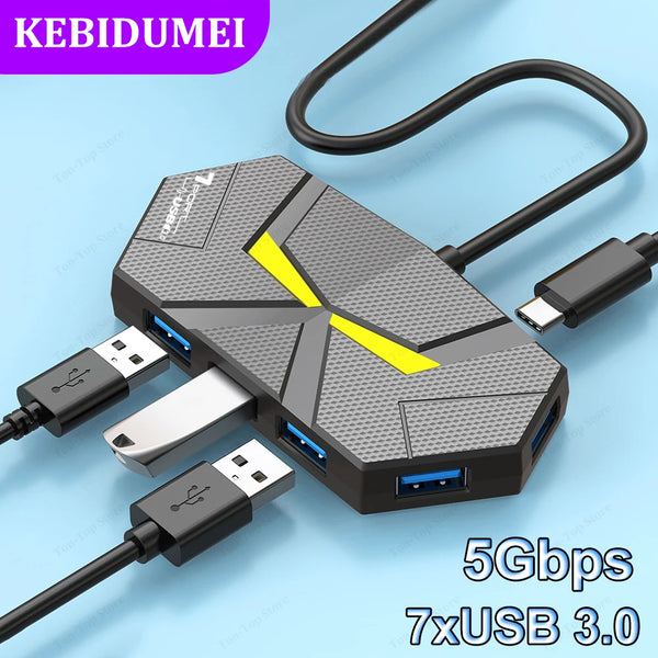 7-in-1 USB-C Hub Docking Station – 5Gbps High-Speed USB 3.0 Splitter for Laptop & PC