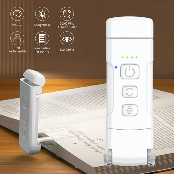 Rechargeable LED Clip-On Book Light – Portable Reading Light with Timer