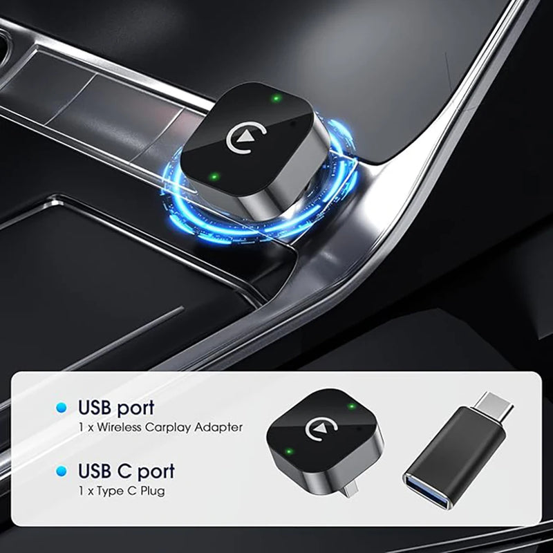 Wireless CarPlay Adapter for Apple iPhone ＆Android Auto 2 in 1, Mini USB CarPlay Dongle Wirn with Fast Stable Connection