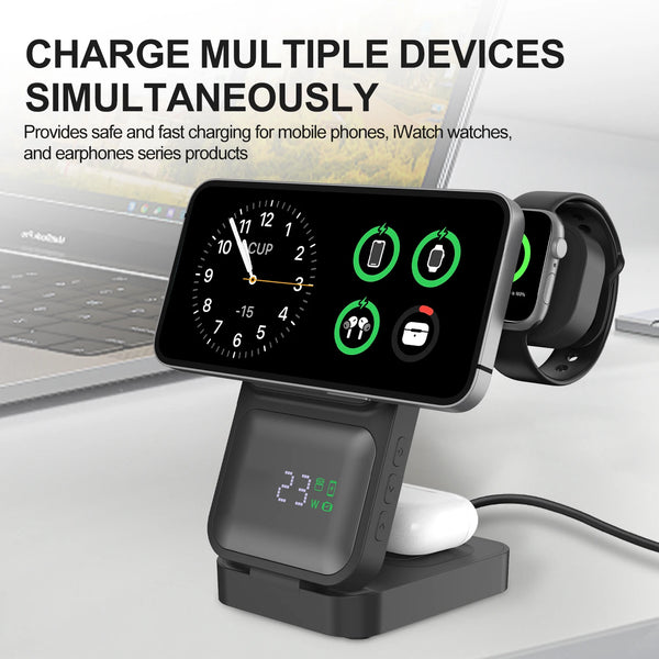 3in1 Foldable Wireless Charger Qi2 Multifunctional Stand Clock Wireless Charger Adapter Type-c Station For iPhone 16 15 Pro Max