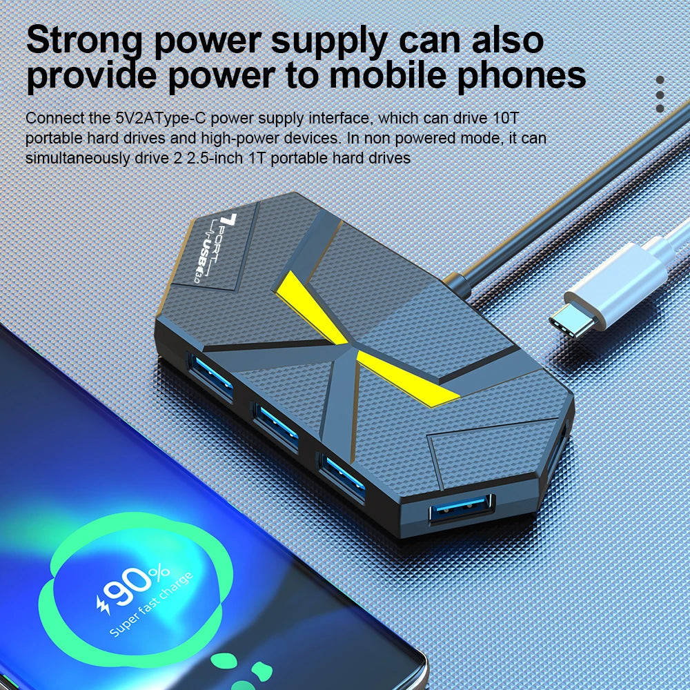 7-in-1 USB-C Hub Docking Station – 5Gbps High-Speed USB 3.0 Splitter for Laptop & PC