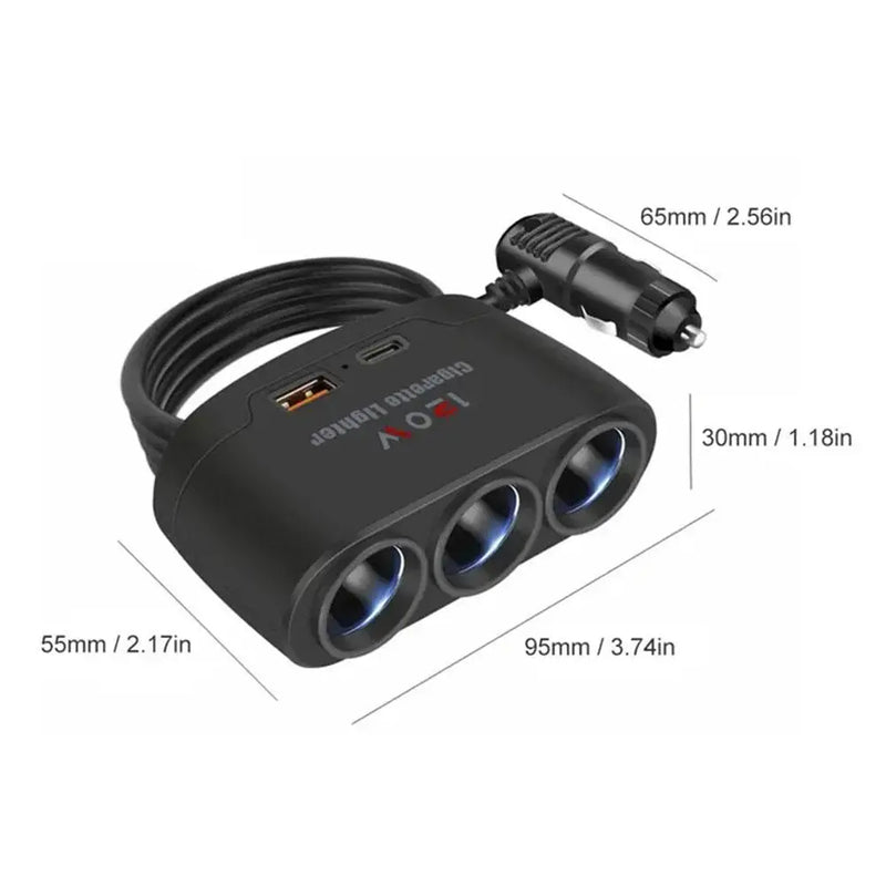 3 In 1 Three USB Charger Splitter Outlet Power Adapter Fast Charger Plug 12V Car Cigarette Lighter Socket For Car DVR GPS Dashca