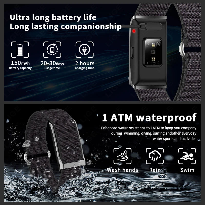 LIGE Smart Health Bracelet – Heart Rate & Blood Pressure Fitness Tracker (Waterproof)