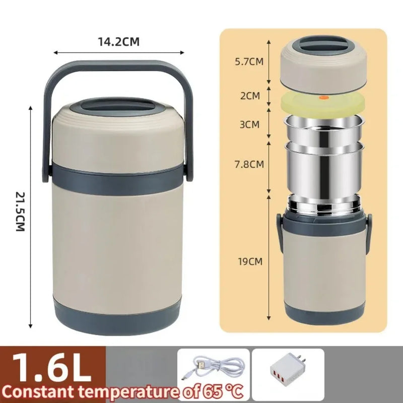 USB Electric Heated Lunch Box Stainless Steel Food Warmer Bento Thermal Boxes for Office School Lunch Box Container Constant 65℃