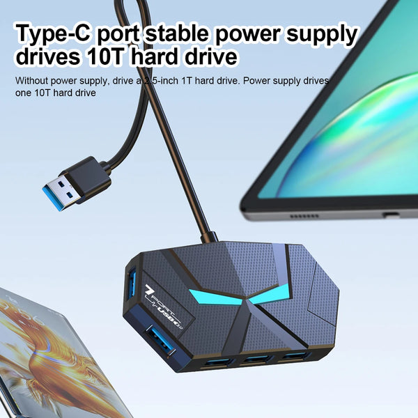 7-in-1 USB-C Hub Docking Station – 5Gbps High-Speed USB 3.0 Splitter for Laptop & PC