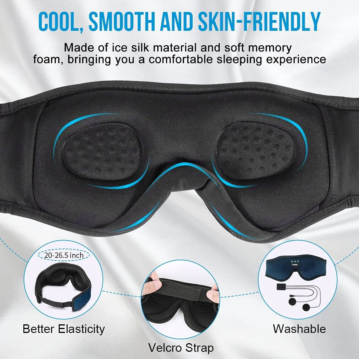 Bluetooth Sleep Headphones Headband – Wireless Music Eye Mask for Side Sleepers