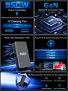 950W USB C GaN Charger 100W PD3.0 PPS QC3.0 Multiport Fast Charging Station For Laptop iPhone Samsung Macbook Pro Tablet