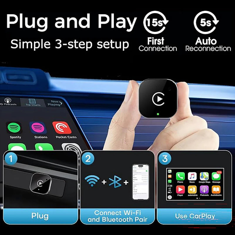 Wireless CarPlay Adapter for Apple iPhone ＆Android Auto 2 in 1, Mini USB CarPlay Dongle Wirn with Fast Stable Connection