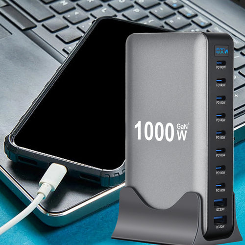 1000W GaN Fast Charging Station for iPhone Samsung For Xiaomi Huawei 10-Port Fast Desktop Charger PD3.1 USB Type C Dropshipping