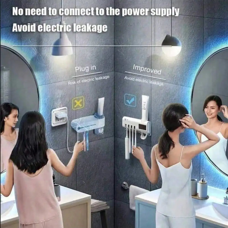 Toothbrush Holder Wall Mounted Solar UV Light Ultraviolet Toothbrush Sterilizer Automatic Toothpaste Holders Bathroom Accessory