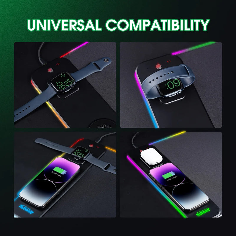 RGB Wireless Charging Gaming Mouse Pad – LED Mouse Mat with Phone Charger