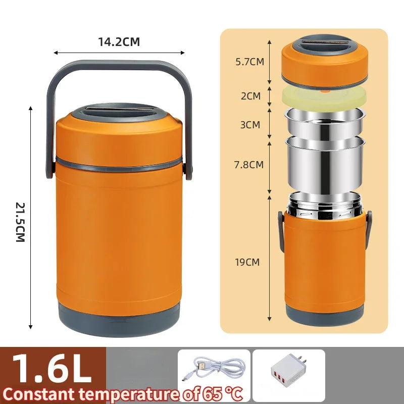 USB Electric Heated Lunch Box Stainless Steel Food Warmer Bento Thermal Boxes for Office School Lunch Box Container Constant 65℃