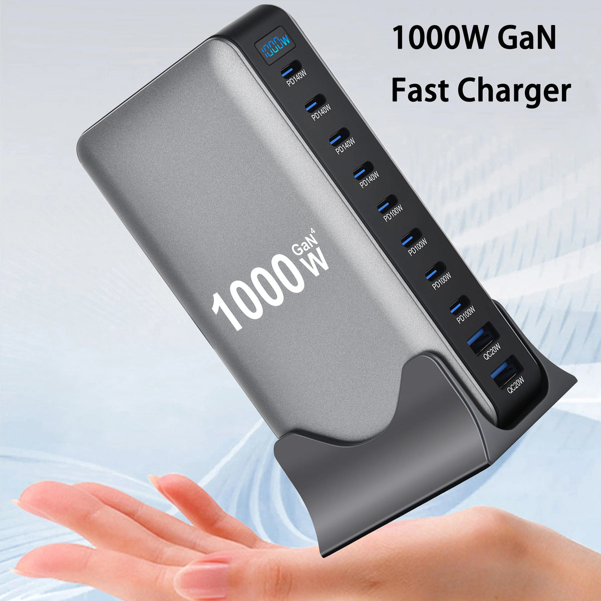 1000W GaN Fast Charging Station for iPhone Samsung For Xiaomi Huawei 10-Port Fast Desktop Charger PD3.1 USB Type C Dropshipping