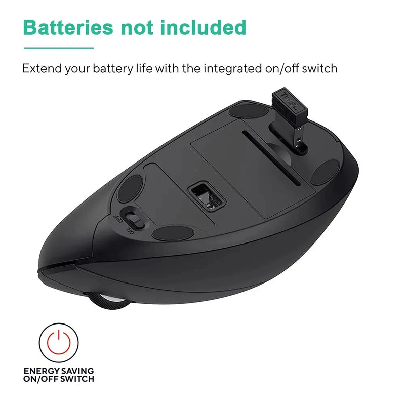 HOMEFISH Vertical Mouse Ergonomic 2.4GHz Wireless Optical Mice 3 Adjustable DPI 800/1200/1600 6 Buttons for Laptop PC Computer