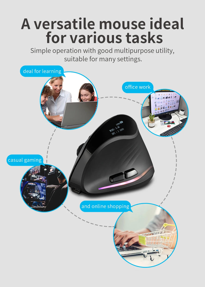 Lefon 2.4G Ergonomic Mouse Vertical Wireless Mouse Rechargeable Gaming Mice for PC Laptop MacOS Office F35C/F35B/F35 버티컬 마